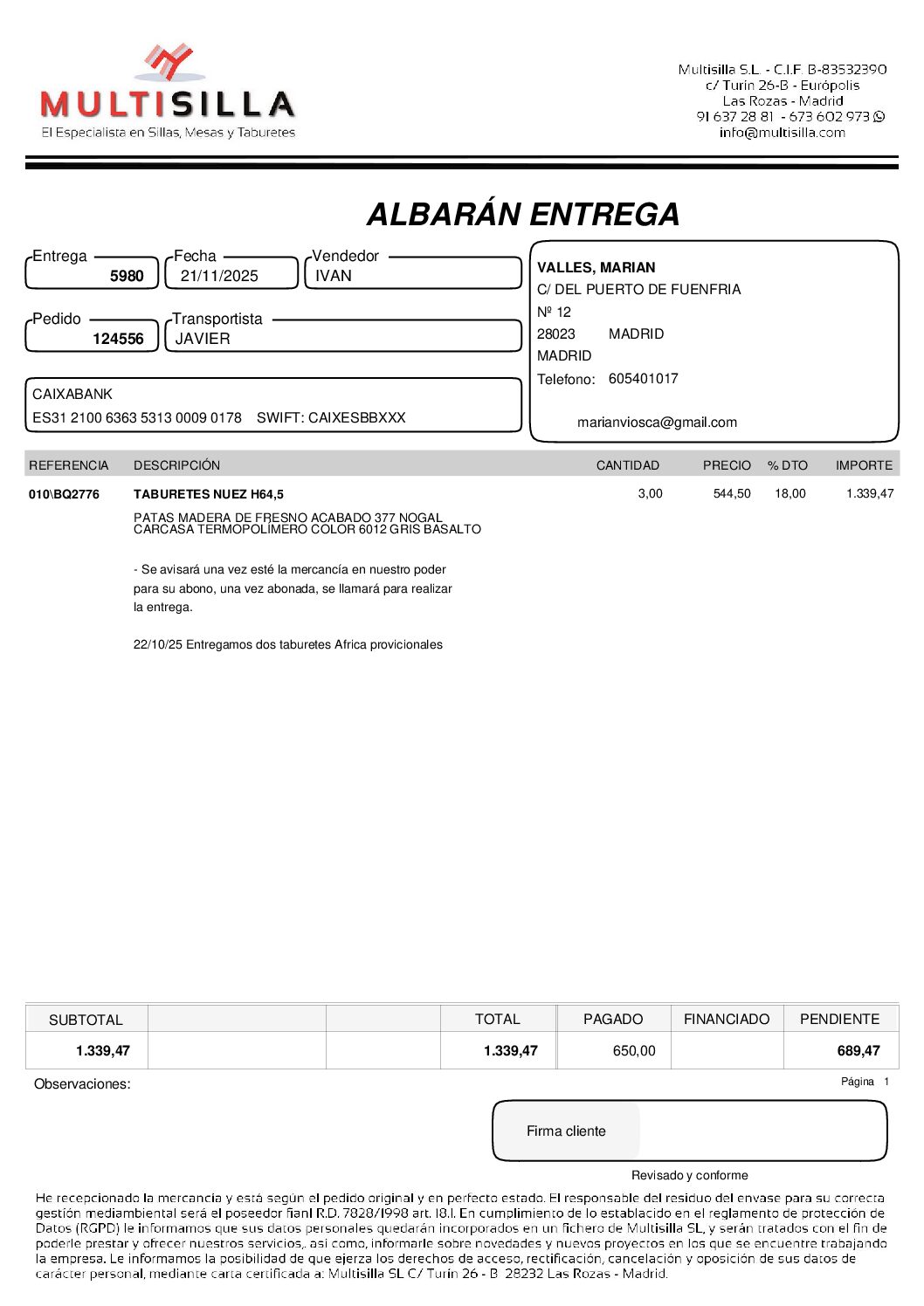 Link para pago resto pedido 124556