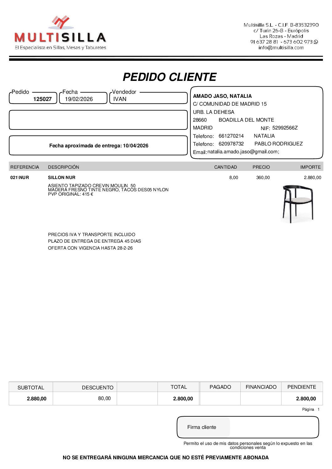 Link para pago señal pedido 125027