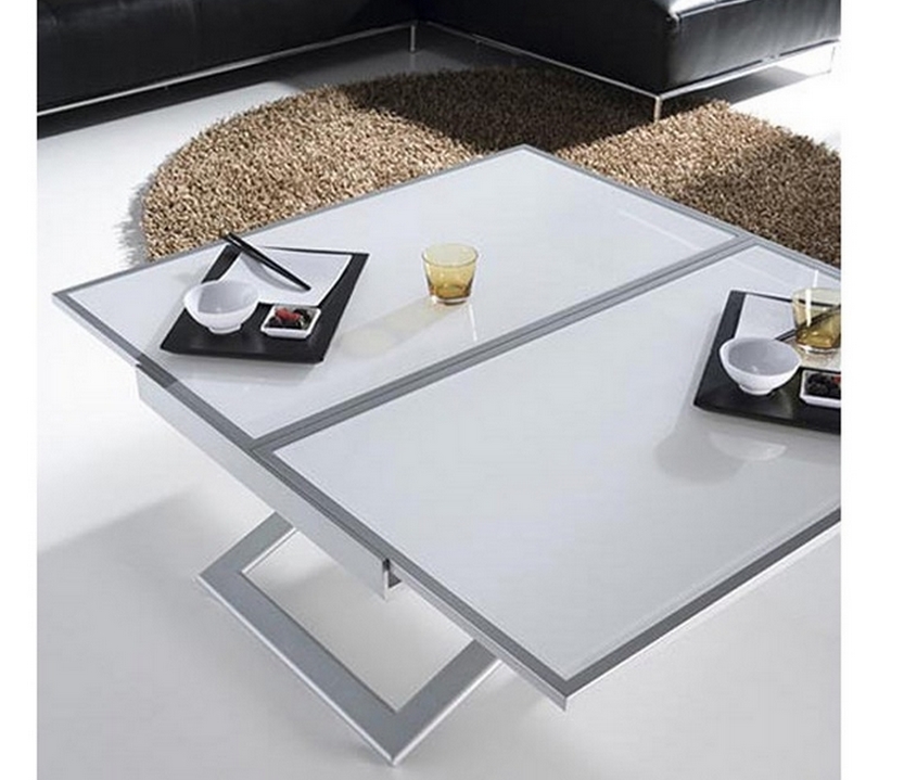 Mesa de centro elevable cromo y cristal