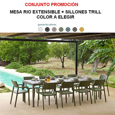 Conjunto promoción terraza mesa Rio+4 sillones Trill