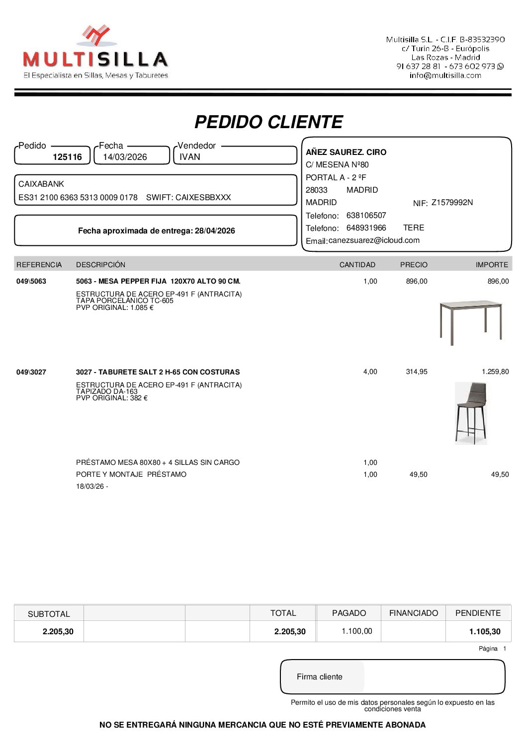 Link para pago resto pedido 125116